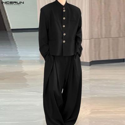 Ensembles Deux Pièces Homme Col Montant Chemise Manches Longues Pantalon Long Tenues