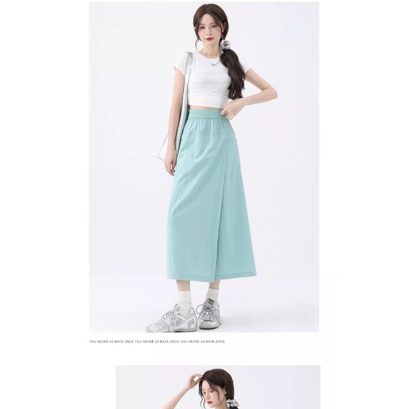 Apricot Overalls Culottes for Women Summer Thin High-waisted A-line Slit Hip-covering Wide-leg Culottes