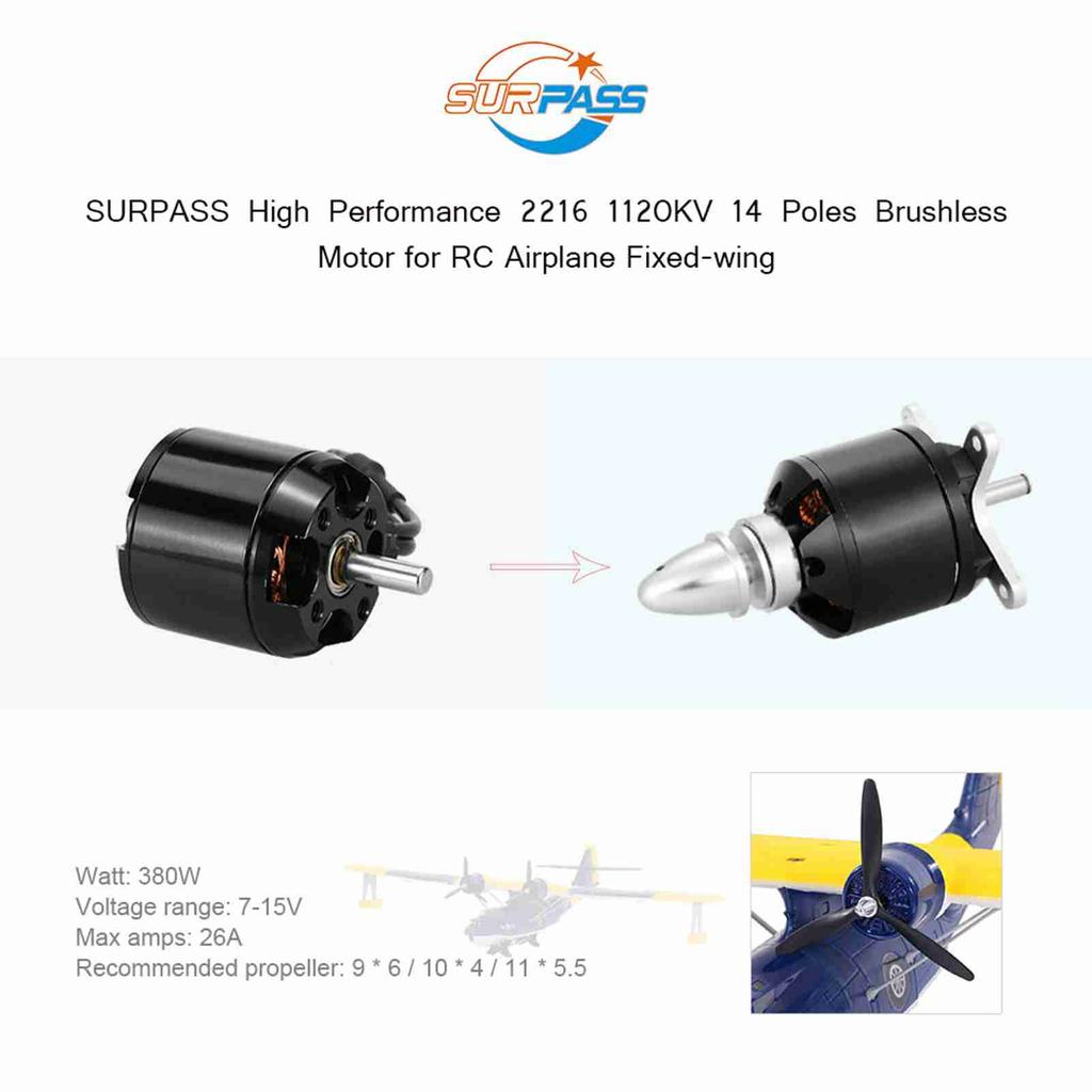 SURPASS High Performance 2216 1120KV 14 Poles Brushless Motor for RC Airplane Fixed wing