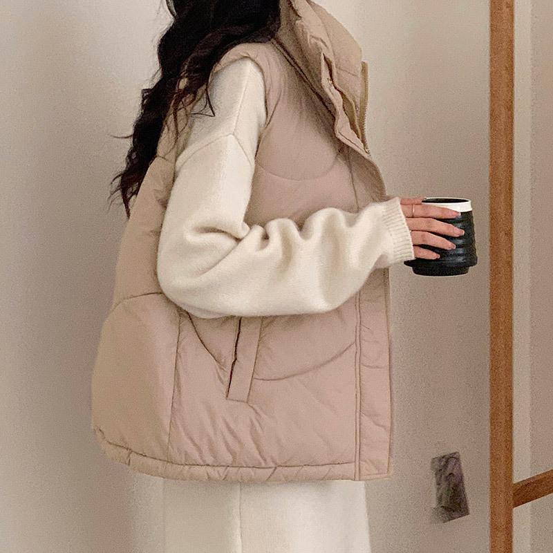 

Хлопковый жилет без рукавов для женщин на осень и зиму, тонкая верхняя одежда, короткий пуховик, большой размер XXL хаки