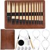 Bamboo Circular Knitting Needles Set with Case Sizes 3.5mm, 3.75mm, 4mm, 4.5mm, 5mm, 5.5mm, 6mm, 6.5mm, 7mm, 8mm, 9mm, 10mm, 12 Pairs, 4 Cables