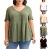 Top Feminino Plus Size Minimalista Solto com Decote V de Manga Curta de Botão Único