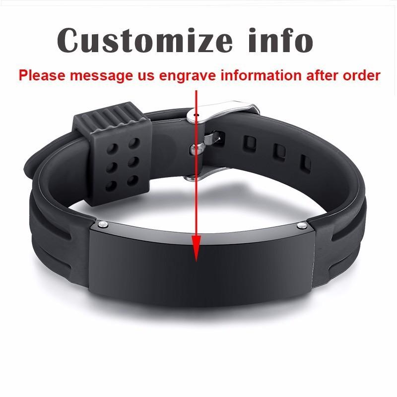 Vnox 16mm Personalize Bracelets for Men Silicone Band with Stainless Steel ID Bar Casual Jewelry Valentine's Day Gift for Him