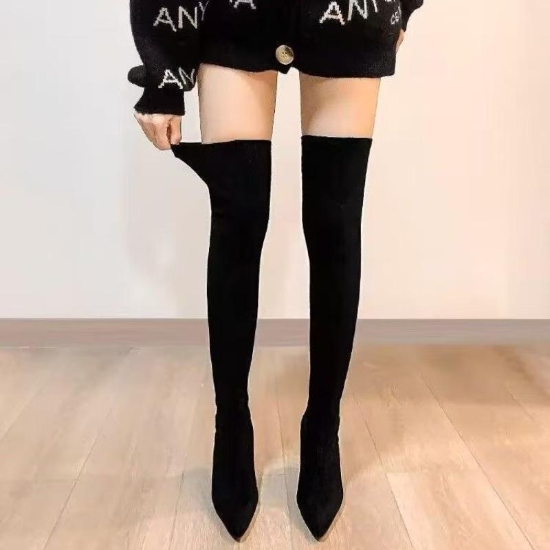 Autumn and Winter New Over-the-knee Boots Women's Korean Version Thin-heeled Suede Elastic Boots Pointed High-heeled Boots