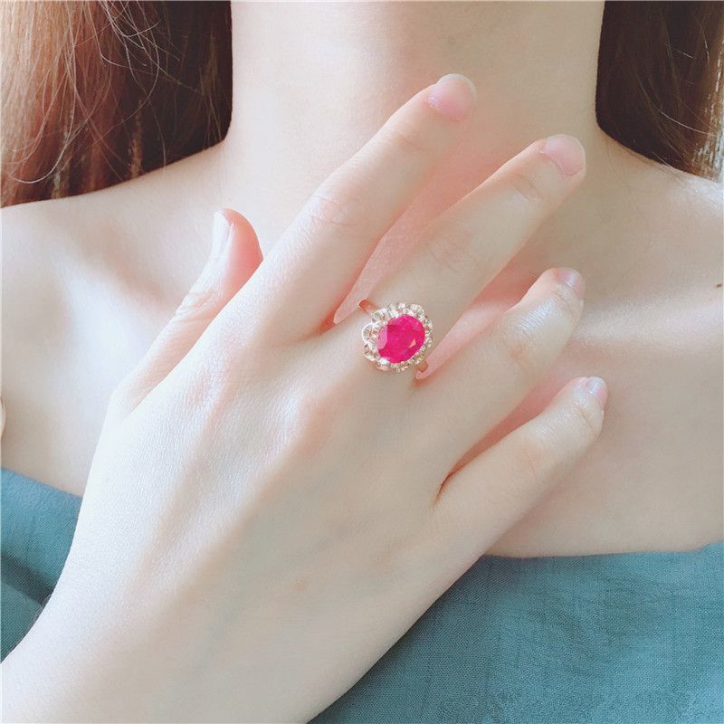 Purple Gold Rose Gold Plated Egg Surface Lace Redstone Ring Exquisite Fashion Foreign Style Ring