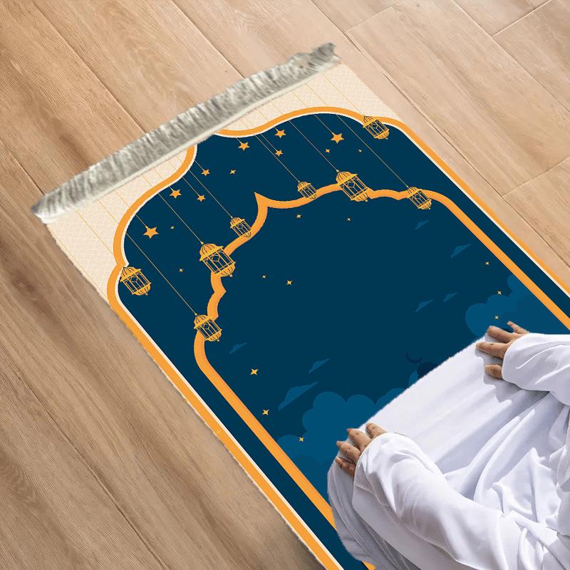 VIKAMA Muslim Prayer Mat, Foldable Travel Meditation Mat, Unisex Home Tassel Kneeling Mat, Indoor and Outdoor Prayer Mat