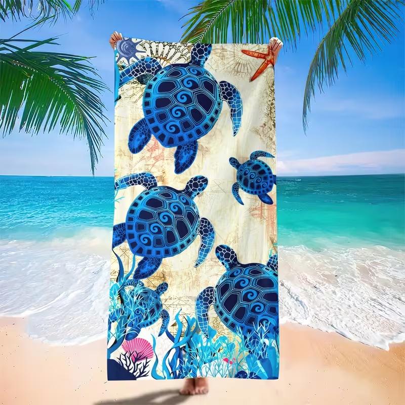 Ocean Sea Turtle Coral Beach Towel Soft Quick Dry Absorbent Swim Towel Large Lightweight Beach Blanket for Summer Travel