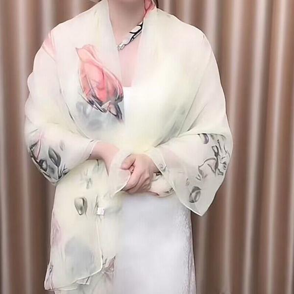 WTEMPO Retro Thin Silk Scarf Women's New Fashionable Long Scarf Versatile for Spring and Summer Sand Scarf Printed Shawl, Sunscreen Beach Scarf