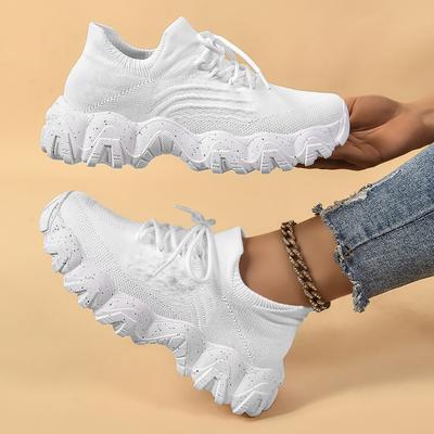 Ayakkabı Kadın,Bağcıklı Flyknit Çorap Ayakkabılar,Moda Trend Spor Ayakkabılar,Tek Tokalı Loaferlar
