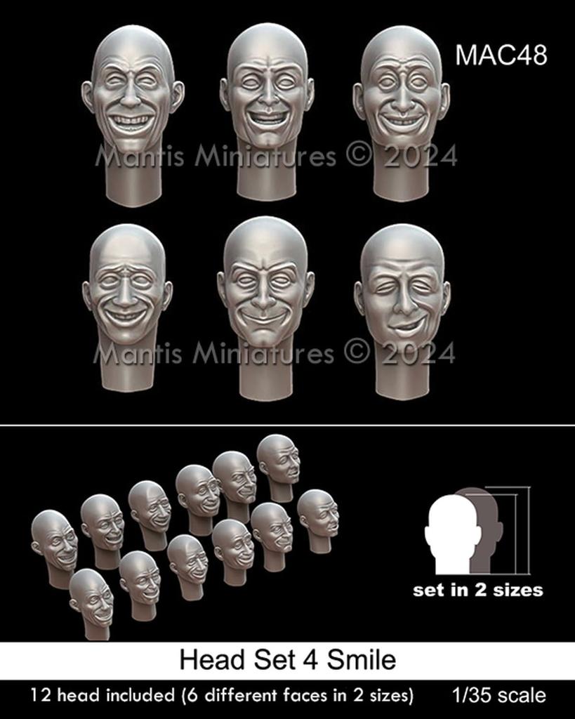 Mantis Miniature Headset 4 Laughing Expressions 6 Types 2 Sizes 12 Pieces Resin Kit MAC48 1/35 General-purpose