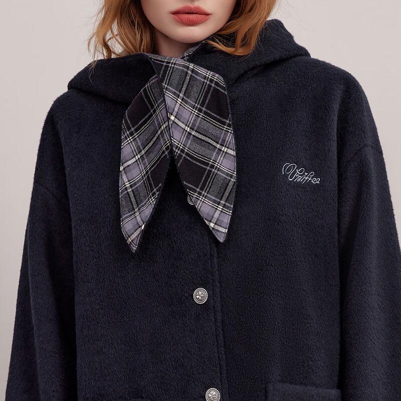 unifree 2025 Autumn College Style Plaid Embroidered Hooded Coat