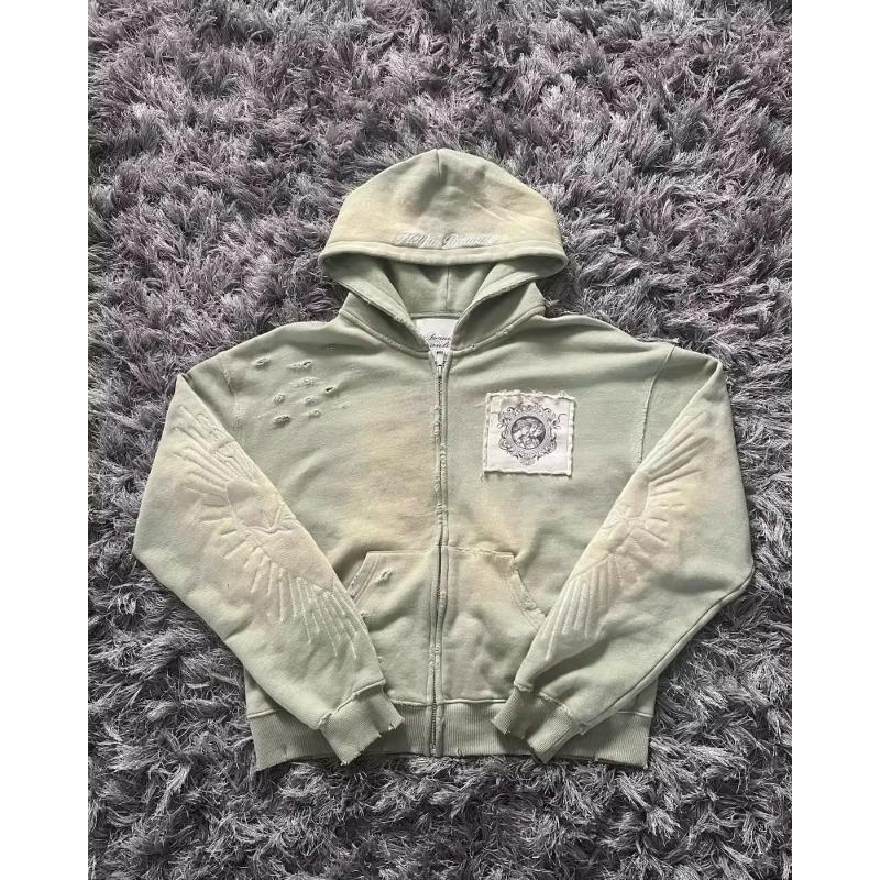 American New Fashion Oversized Pattern Printed Zipper Hooded Sweater Men Gothic Harajuku Hip Hop Popular Couple Hoodies