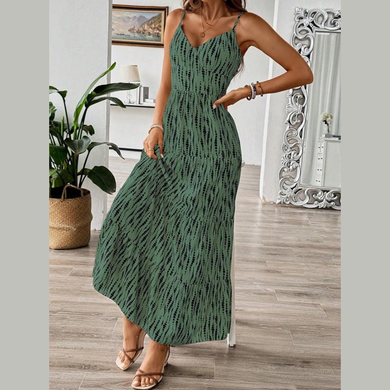 Women Summer Bandage Backless Holiday Beach Irregular Striped Printed One Piece Dress