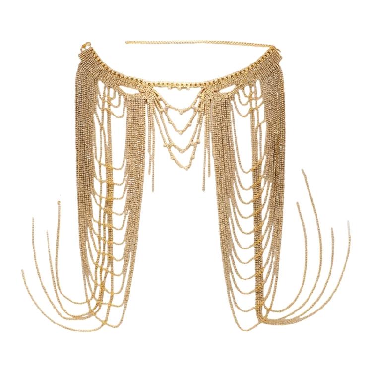 Sturdy Rhinestones Body Chain With Adjustable Closure Layered Fringe Body Jewelry For Dance Event And Red Carpets