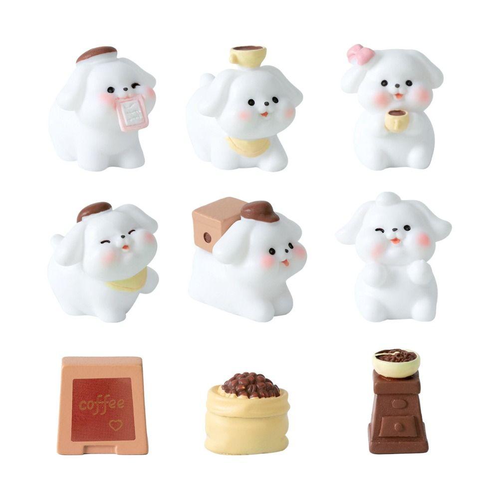 Dog Coffee Shop Animals Statue DIY Doll House Miniature Figurines Creative Mini Animals Figurine