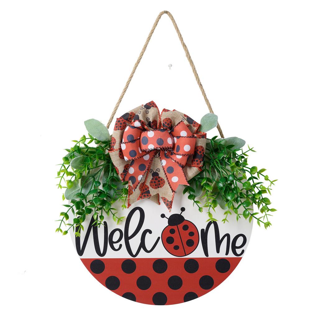 Adorable Welcome Spring Summer Ladybug Door Hanger Charming Red And Black Decor