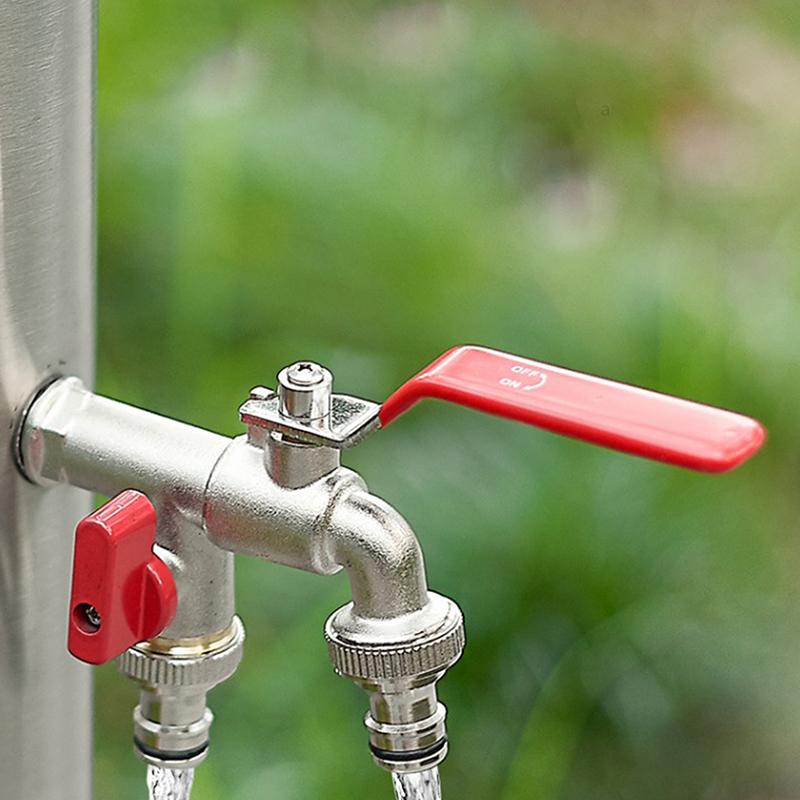1 Stück Doppelkopf-Wasserhahn 1/2 '' 3/4 '' Wassersplitter-Anschlusskupplungsadapter Ventilschalter Gartenschlauch-Bewässerungshahnverbindung