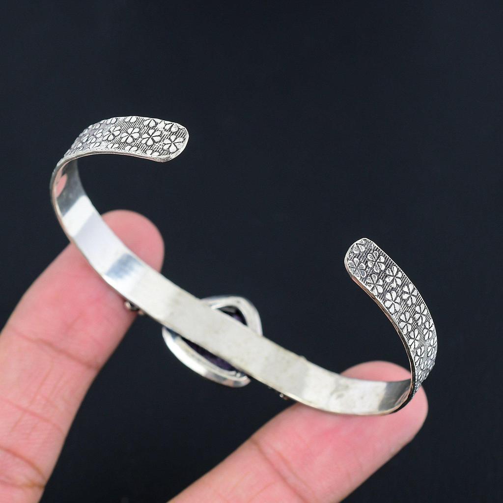 Womens Day Sale Trillion Purpurite Stone 925 Sterling Silver New Bangle Bracelet