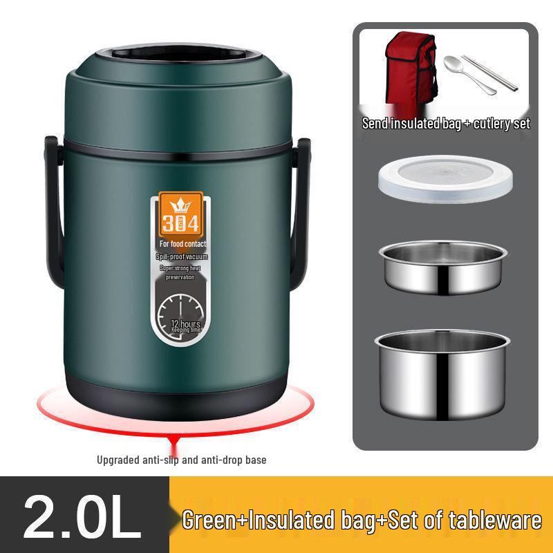 Large Capacity 304 Stainless Steel Double-Layer Insulated Lunch Box with Lid - Food Grade for Office Workers and Students