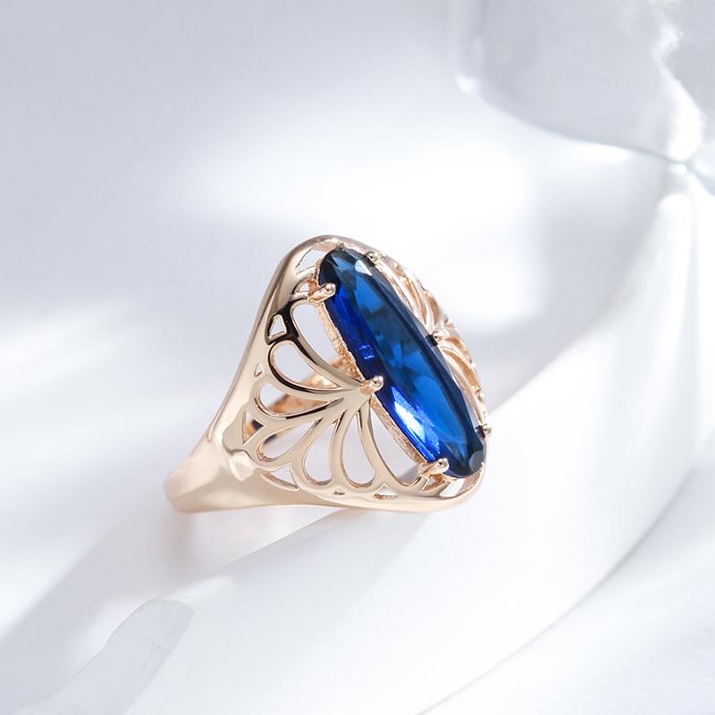 Kienl New  Rose Gold Color Big Ring For Women Blue Natural Zircon Vintage Ethnic Bride Ring High Quality Daily Jewelry
