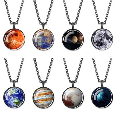 Galaxy Planet Necklace Solar System Earth Moon Jupiter Mercury Saturn Glass Pendant Necklace Space Jewelry