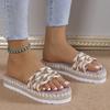 Large Size Woven Thick-soled Slippers Women Wear Metal Strip Decorative Slippers