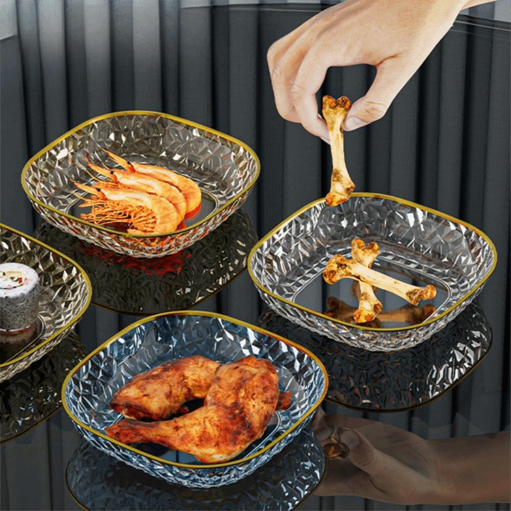 5PCS Golden Trim Snack Plate Square Dining Table Waste Dish Multi-functional Appetizer Plate Fruit