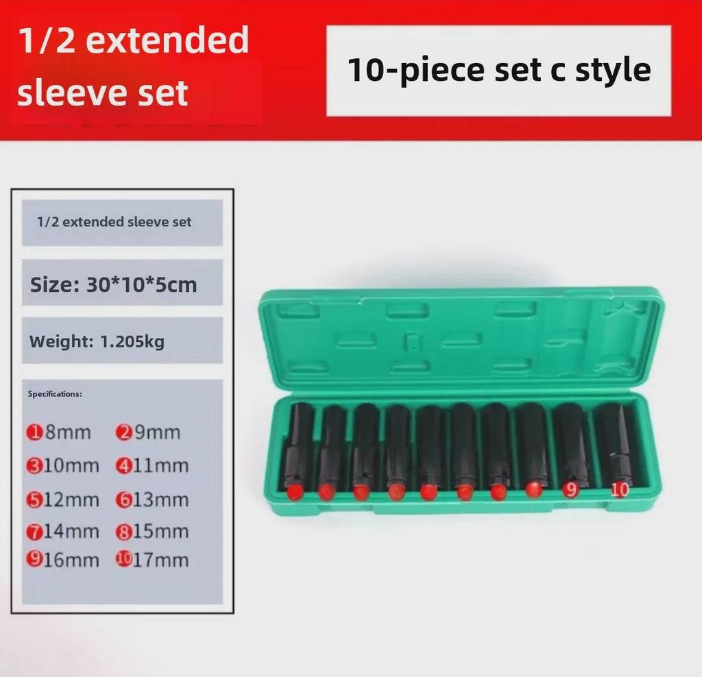 10-Piece Pneumatic Air Gun Extended Hex Socket Set (8-24mm)