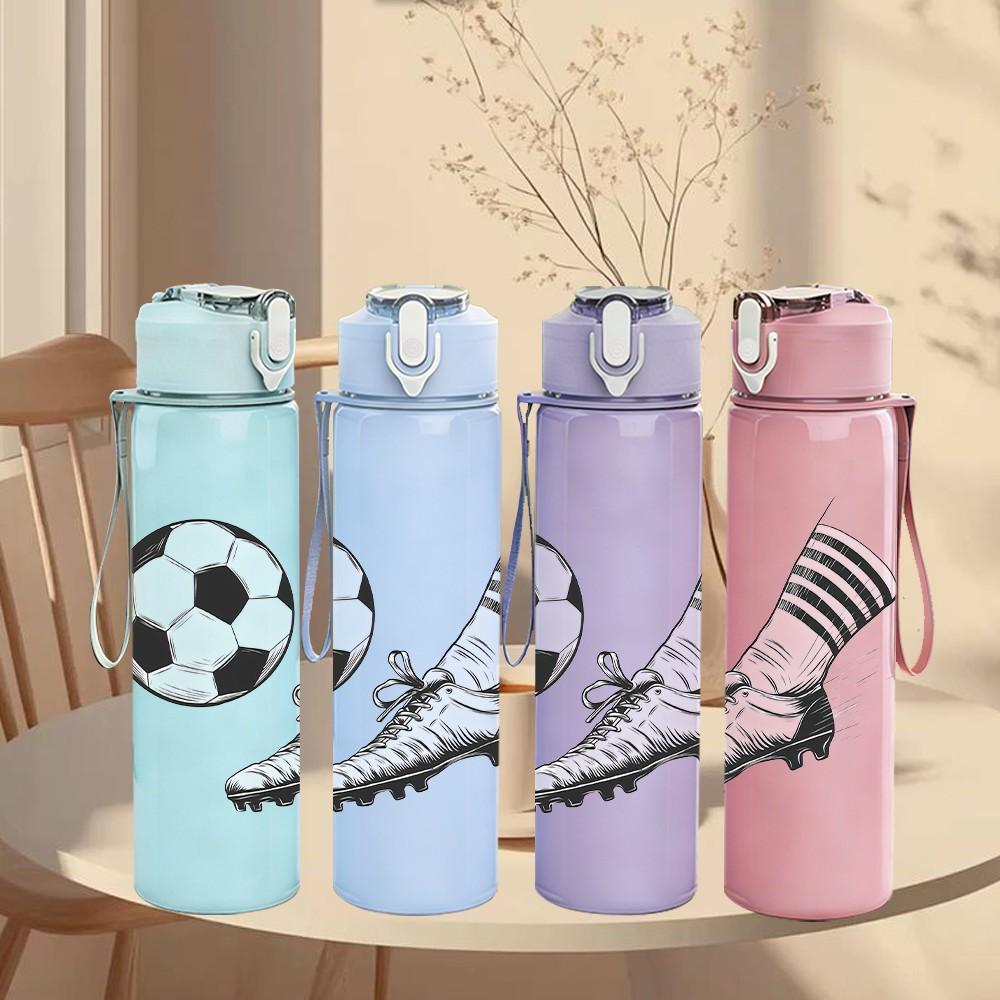 1PC Soccer Shoe And Ball Pattern 750ml Color Plastic Sports Water Bottle Leakproof Flip Straw Lid Suitable for Sports Office Home Use