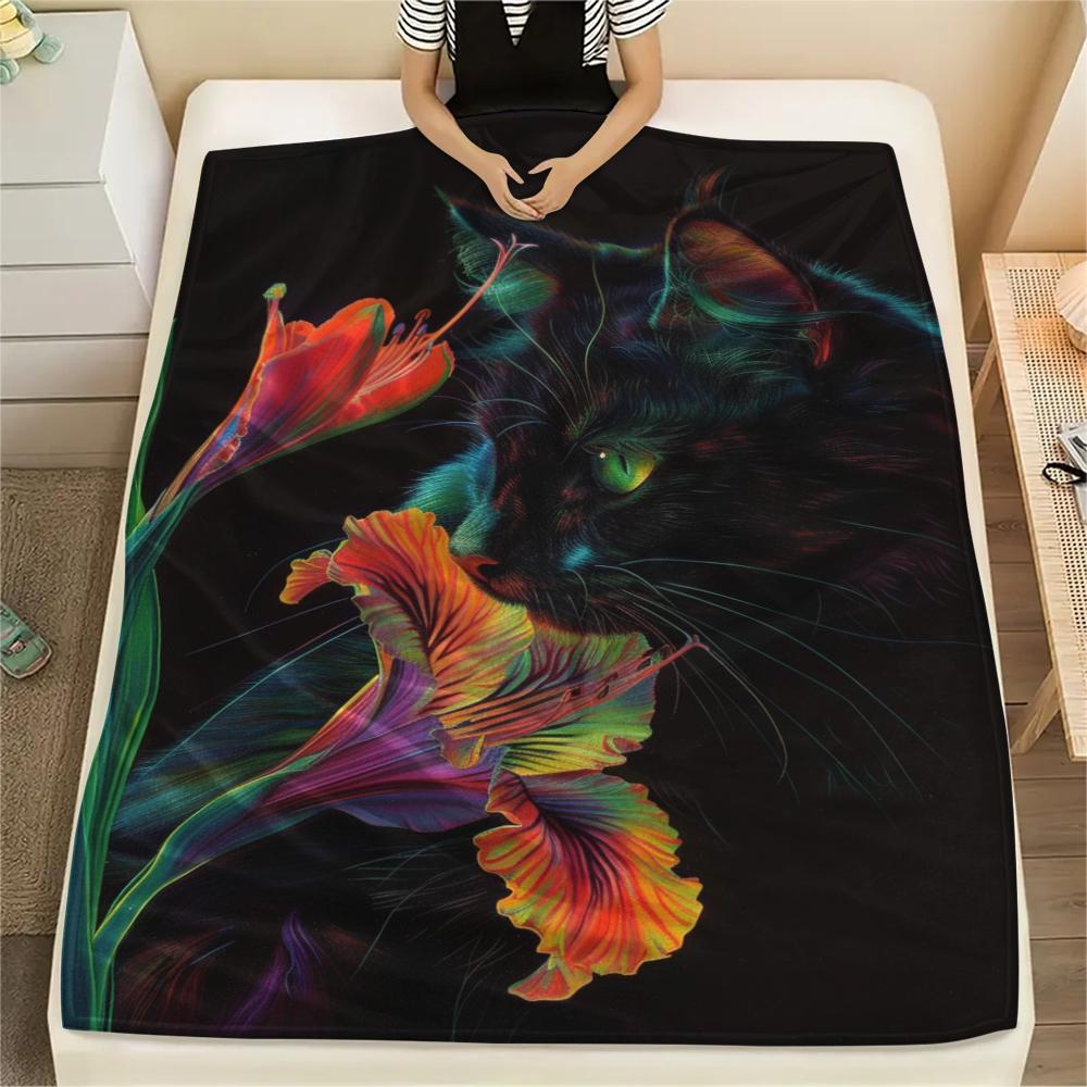 1Pc Cartoon Print Flannel Blanket, High Quality Comfortable for All Seasons, Home Decor, Warmth and Comfort, Perfect for Christmas Birthday Gift