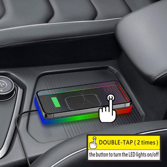

20W Fast Wireless Phone Charger Car Base 8 Ambient Lights Pad with Non-Slip Universal Phone USB 30cm