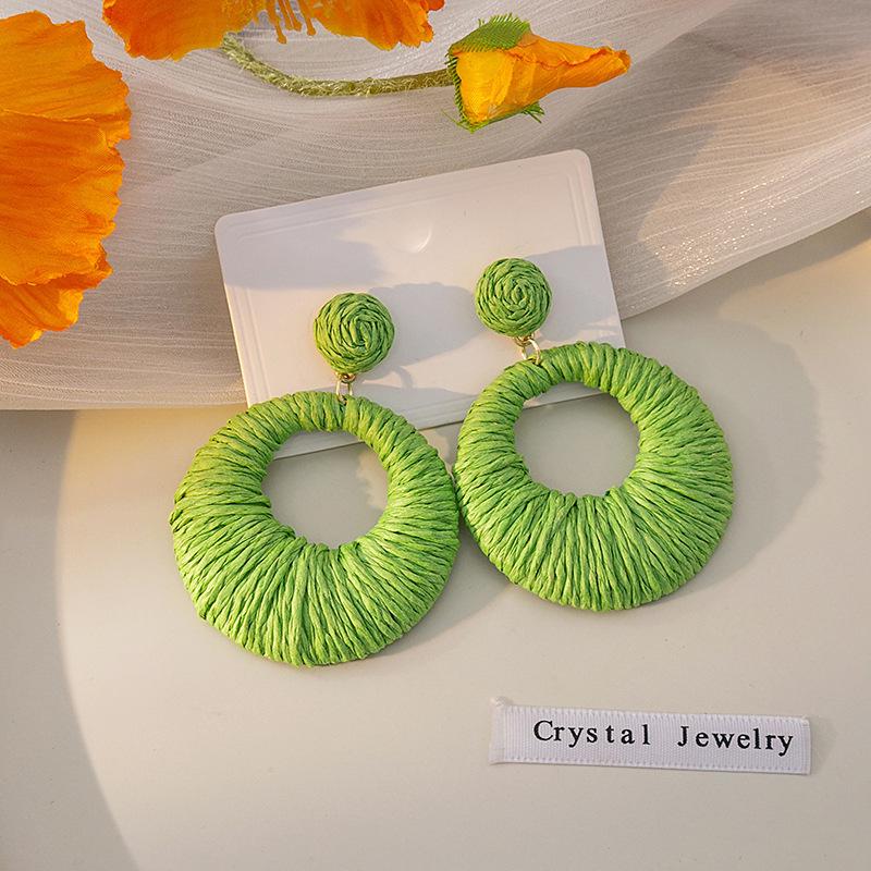 Colorful Raffia Woven Bohemian Hoop Earrings for Women
