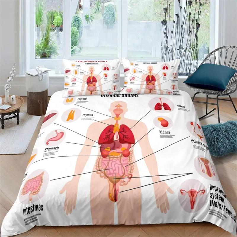 Housse de couette Anatomie Humaine Roi Reine Structure Corporelle Organe Collection de Literie Éducation Médicale Biologie Cellulaire Housse de Couette Douce en Polyester