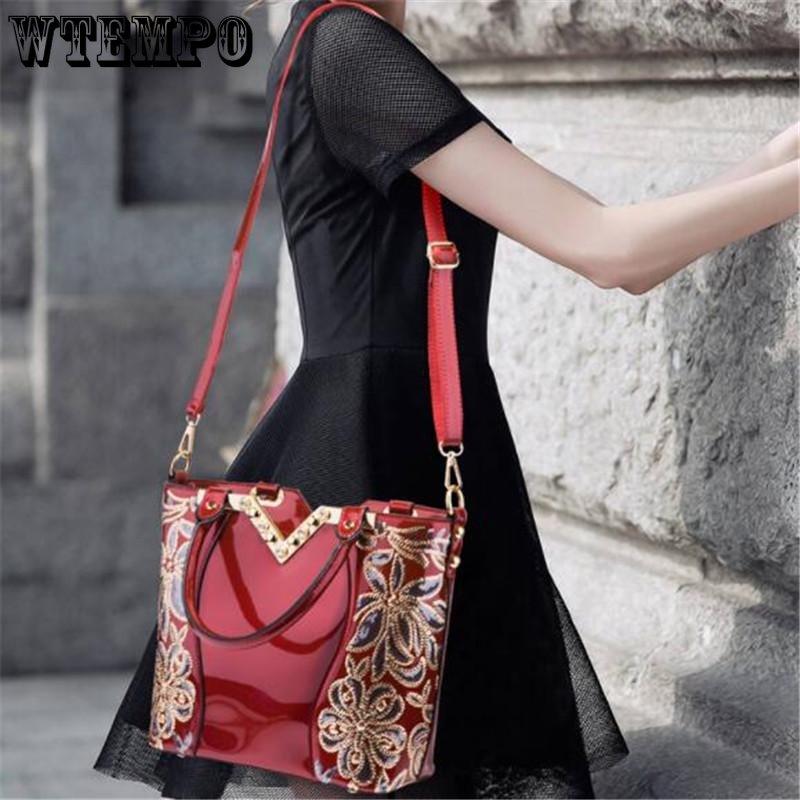 WTEMPO Frauen Mode Handtaschen Stickerei Pu Leder Schulter Tasche Dame Elegante Party Taschen