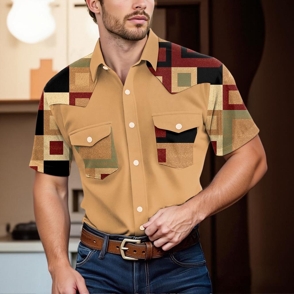 Men'S Fashionable Lapel And Shoulder Length Short Sleeved Casual Top