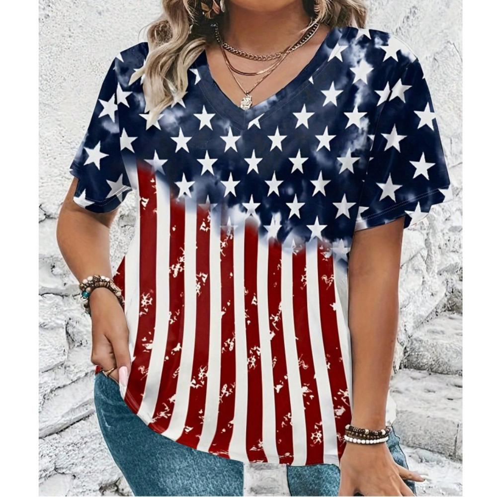 Fashion Women s Printed V-Neck Top Casual Loose T-Shirt Everyday Versatile T-Shirts Women’s 1XL