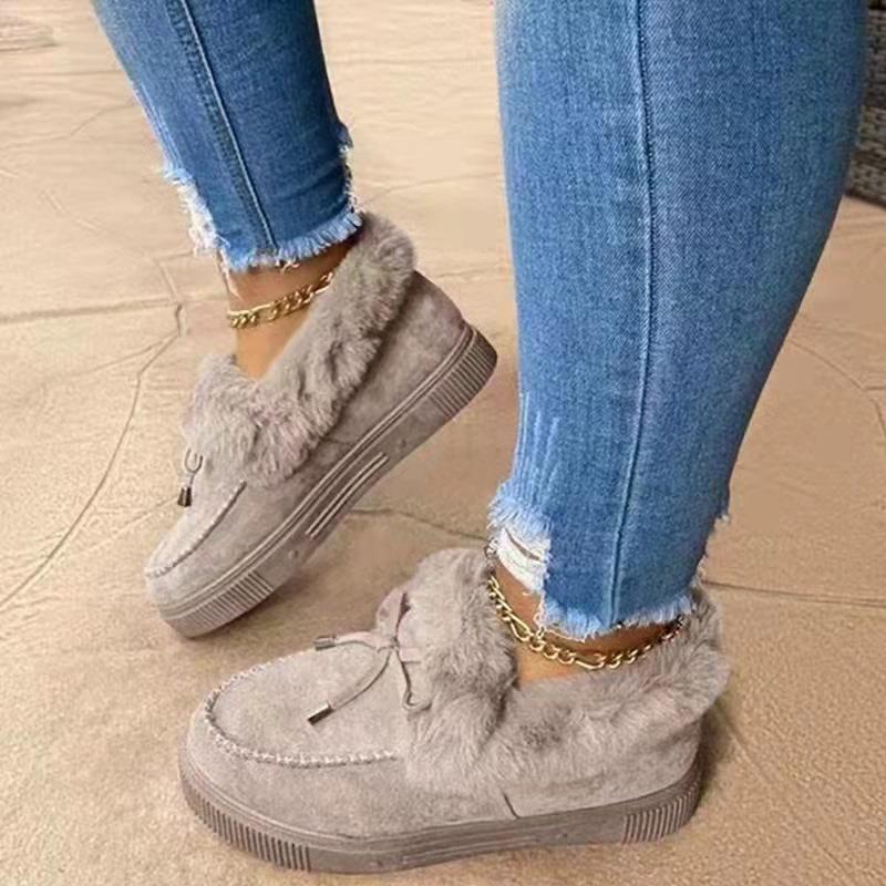 Autumn and winter new flat-bottomed suede plush one-pedal snow boots warm and non-slip fluffy women's plush thick cotton shoes