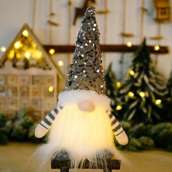 LED Light Up Christmas Gnomes Soft Plush Warm Lighted Dwarf Doll Ornaments with Glitter Sequins Hat for Home Table Decor