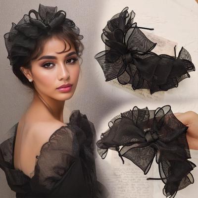 Elegant Women'S Headband Premium Netting Multi Layer Bow Rose Hairband Trendy Fashion Hair Accessories Amazing Party Luxurious Headgear Perfect Birthd