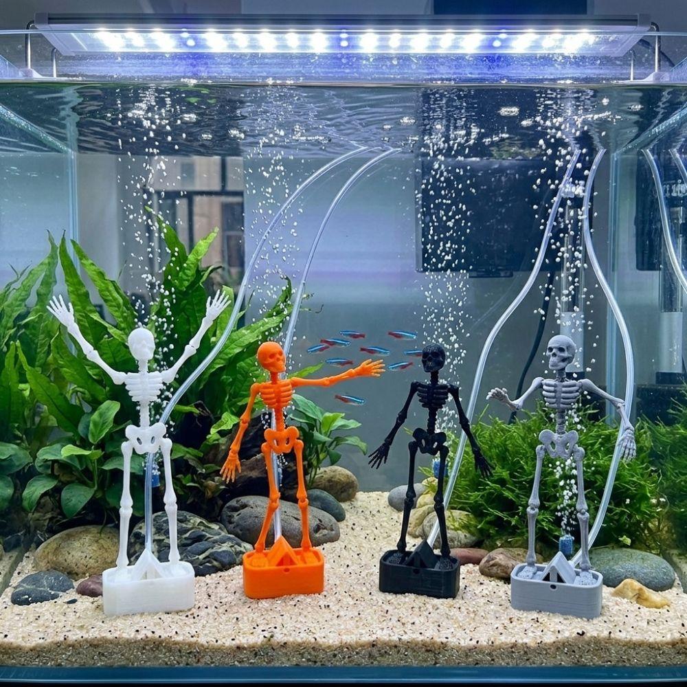 3D Printed Dancing Skeleton Aquarium Bubbler Movable Oxygen Skeleton Halloween Decor