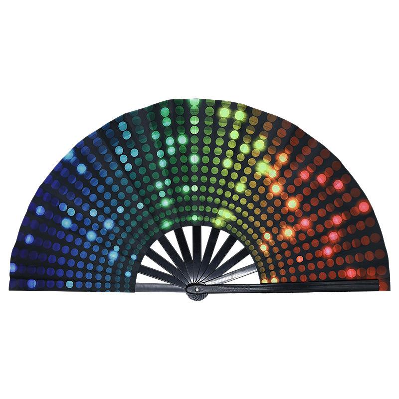 Kung Fu Fan Uv Ink Printing Fluorescent Fan Bamboo Bone Folding Fan For Festival Dance Party