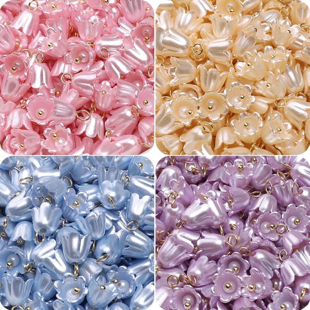 Acrylic Imitation Pearl Color Preservation Cream Lily Orchid Charms Pendant For Jewelry Making Accessories