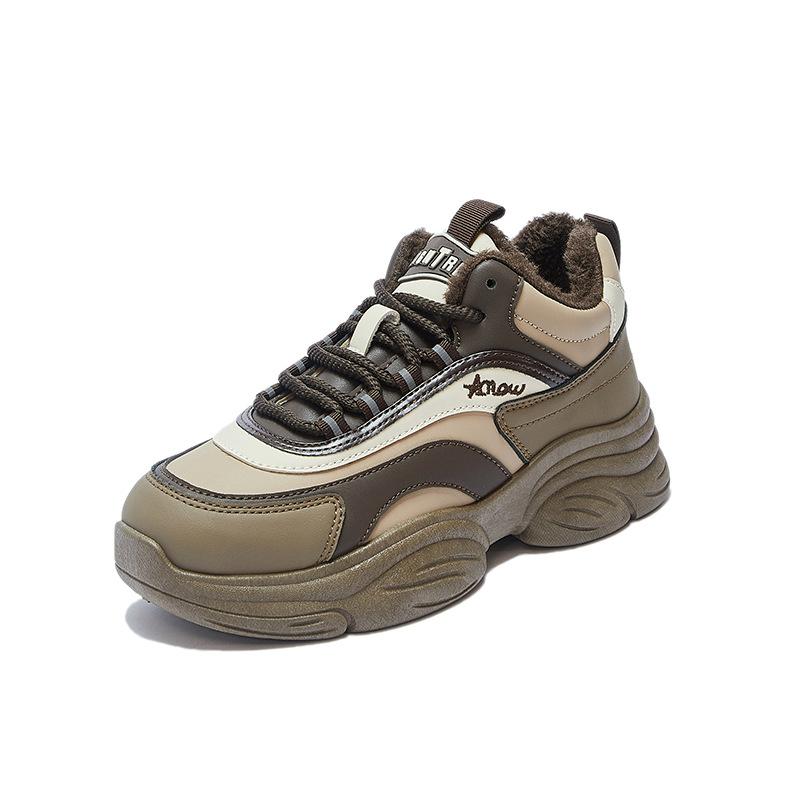 Dámské ležérní zimní teplé tenisky s podšívkou z umělé kožešiny, protiskluzné šněrovací kotníkové boty, fleecem podšité sněhule pro ženy, vycházková obuv pro běh