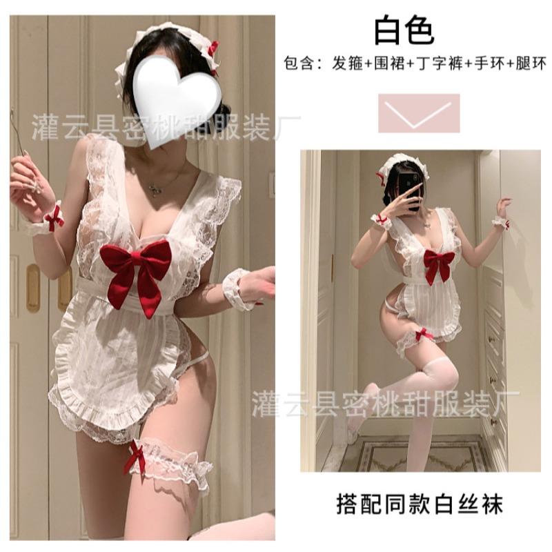 Sexy lingerie hot backless lace-up apron uniform maid outfit sexy bow little maid cosplay