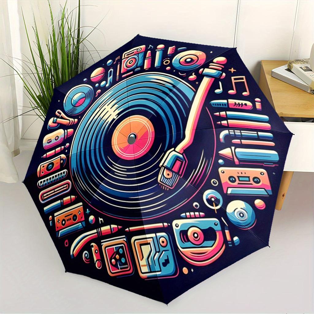 Folding Umbrella Vinyl Record-themed Umbrella, Retro Music Design Creative Portable Folding Umbrella, Suitable for All Holiday