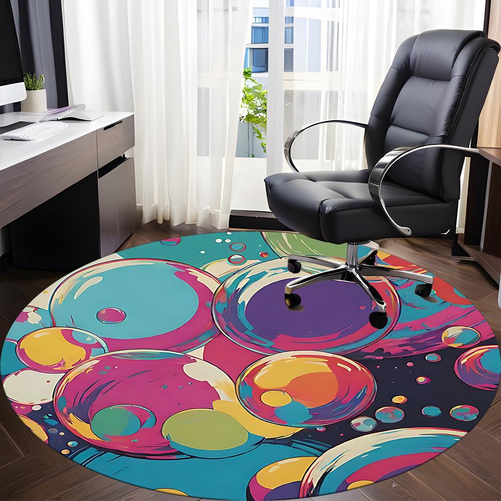 1pc Bubbles Colors Office Round Area Rug, Indoor Mat Suitable For Office, Under Office Chairs Bedroom Living Room Home Decor, Room Deco