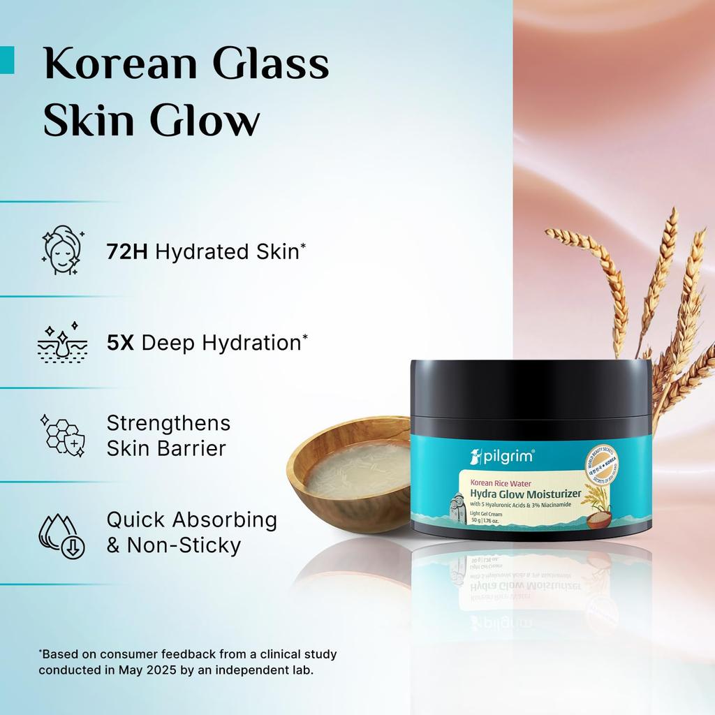 Pilgrim Rice Water Hydra Glow Moisturizer 50 G Oil Free Gel With Hydration Boost Lightweight Face Moisturizer Daily Use
