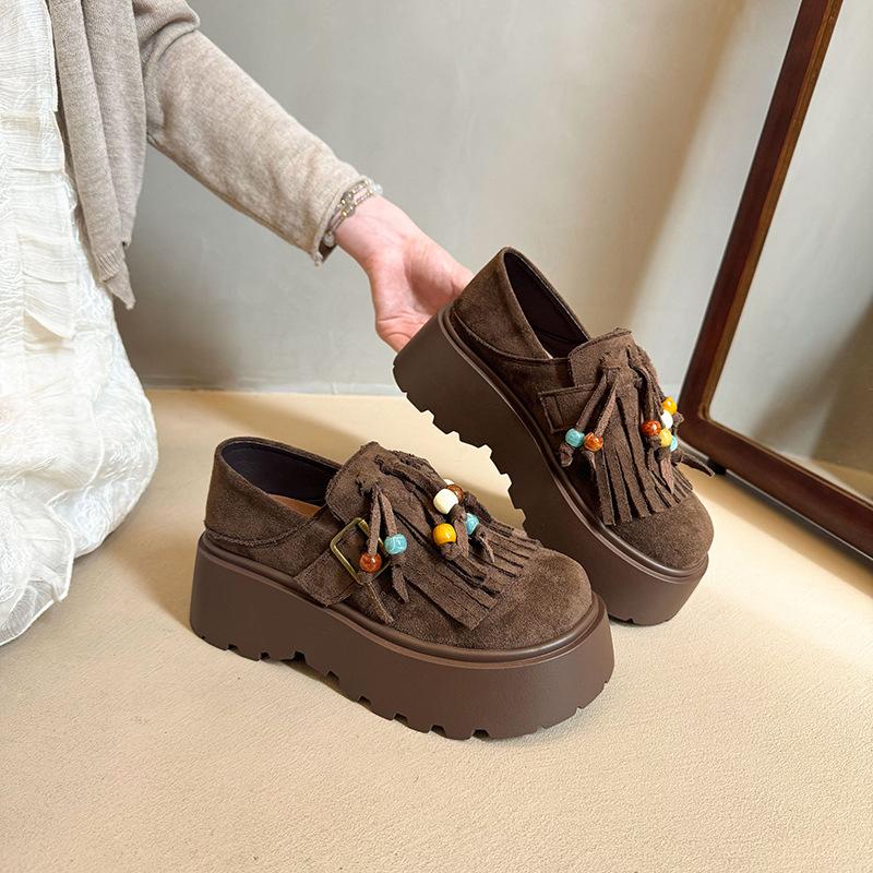 Women's Frosted Leather Thick Sole Height Enhancement Two Wear Anti-slip Cushioning Arch Support Not Tired Feet Casual Sneakers