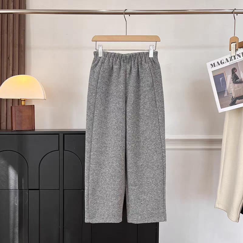 Machu Pants: Women's Thickened Brushed Wool Casual Harem Pants, Nine-Point Petite Winter Trousers