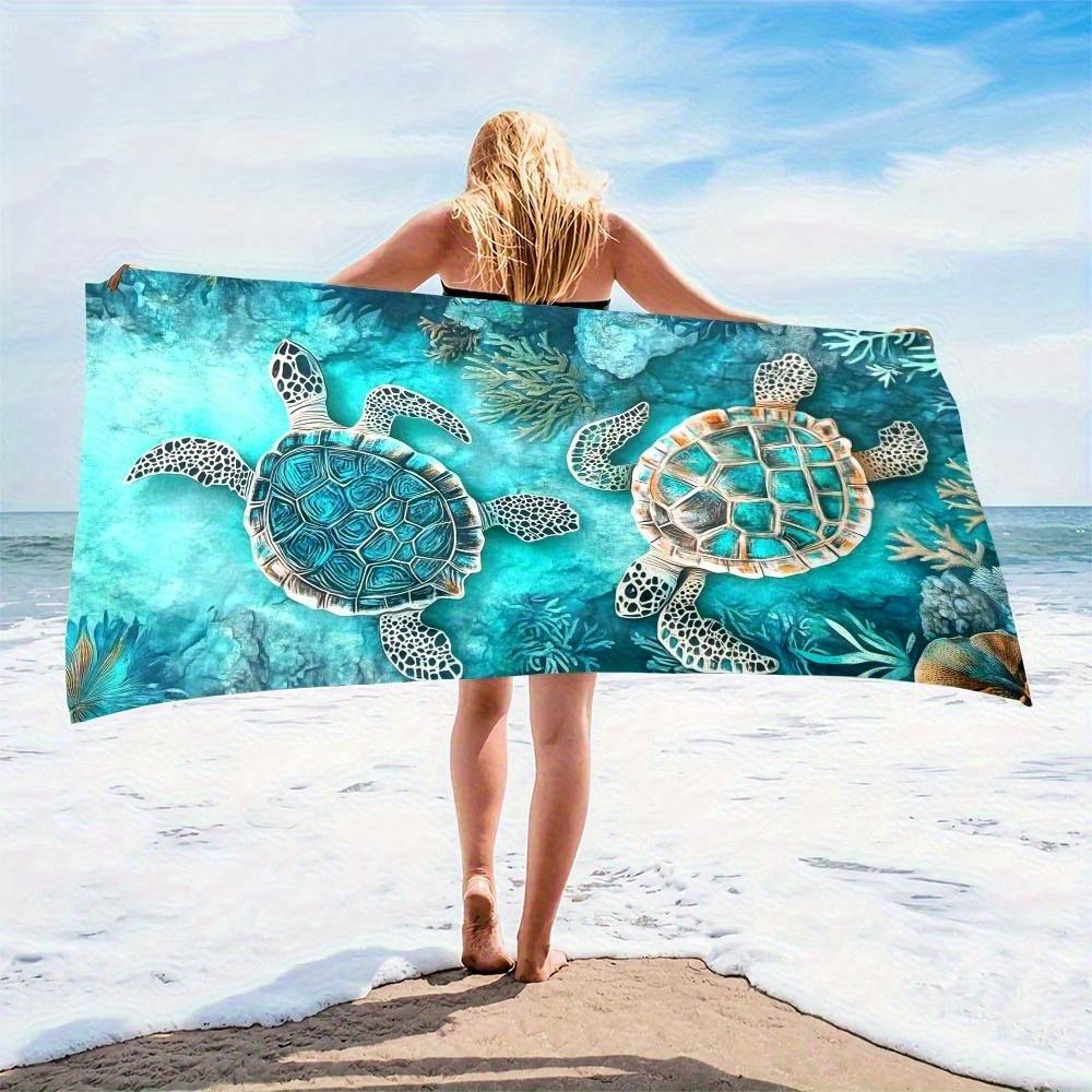Retro Sea Turtle Print Beach Towel Blue Ocean Coral Quick Dry Towel for Summer Beach Swimming Pool Travel Camping Gym Daily Uses